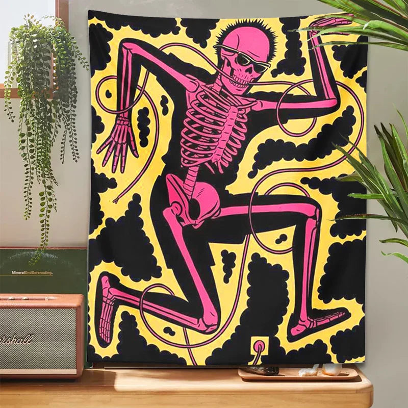 Decobites Skeleton Electric Shock Dance Hippie Tapestry - Home Decor & Wall Hanging