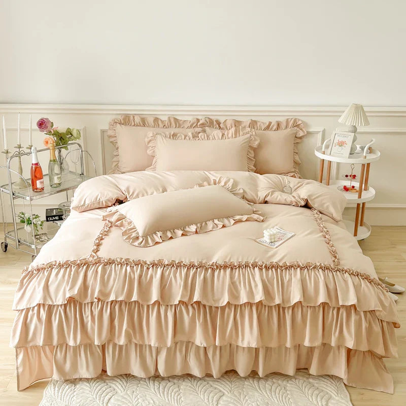 Decobites Lace Ruffle Princess Bedding Set with Bed Skirt & Pillowcases