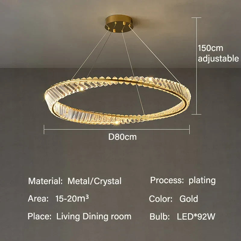DecorBites™ Gold LED Crystal Pendant Chandelier for Luxury Living Dining Room LightingDécor