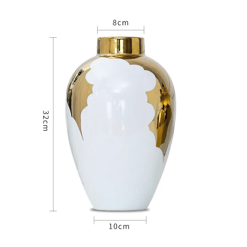 DecorBites™ Gold & White Ceramic Vase for Stylish Home Décor and Flower Display