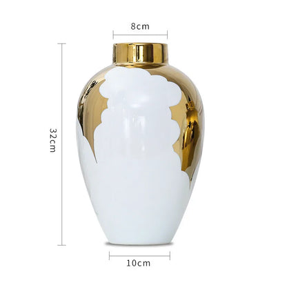 DecorBites™ Gold & White Ceramic Vase for Stylish Home Décor and Flower Display