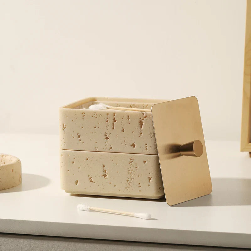 DecorBites™ Double Decker Jewelry Organizer with Natural Stone, 2 in 1 Floss Box & Bathroom Ornament