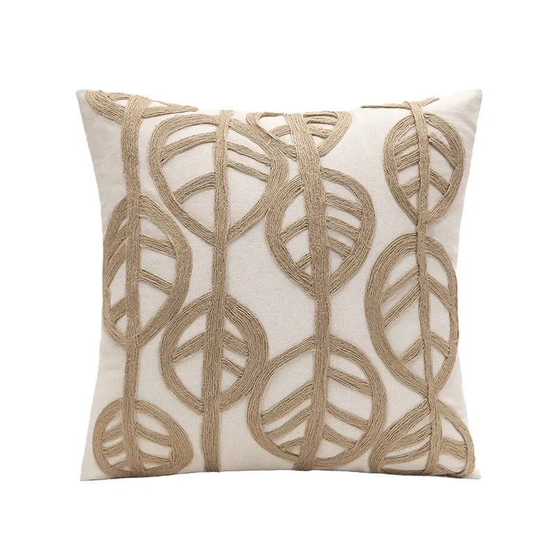 Embroidered Leaves Pillow Cover
