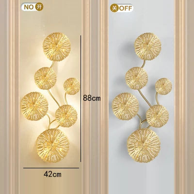DecorBites™ Gold Flower Copper Frame Wall Sconce for Hotel Dining Room Lighting