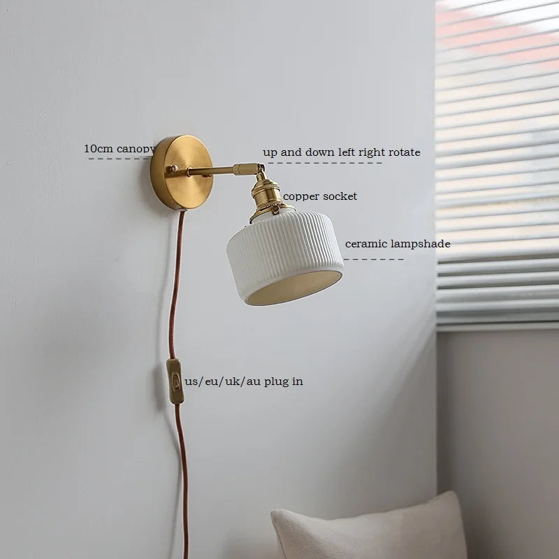 DecorBites™ Ceramic Wall Sconce with Adjustable Iron Arm for Living Room Décor