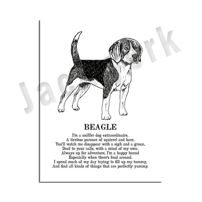 DecorBites™ Cozy Canine Collection: Dog Poetry Poster featuring Lhasa, Sheepdog, Terrier, Bulldog, Tibetan, Yorkie