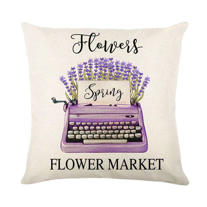 DecorBites™ Lavender Flower Linen Pillowcase for Sofa Car, Living Room Decor, Throw Pillow Case