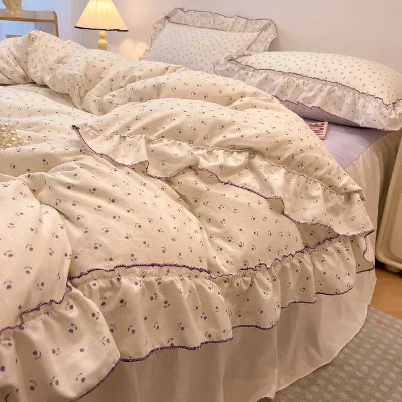 Decorbites™ Spitzen-Bettwäsche-Set: Bedrucktes Design, Einzelbett-Größe Queen, Gemütliche Steppbettbezug, Spannbettlaken, 2 Kissenbezüge