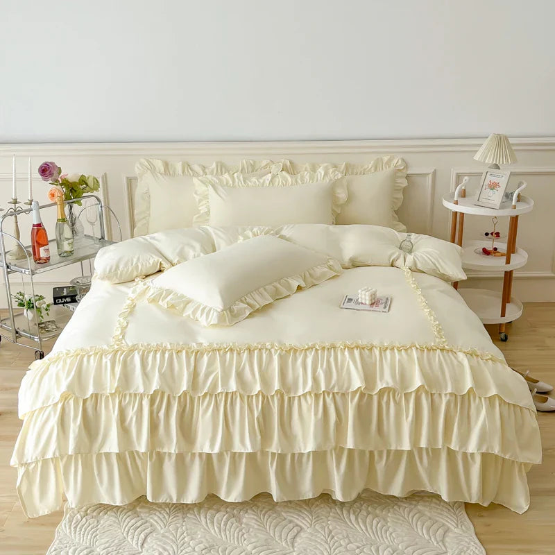 DecorBites™ Lace Ruffle Princess Bedding Set with Bed Skirt & Pillowcases