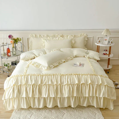 DecorBites™ Lace Ruffle Princess Bedding Set with Bed Skirt & Pillowcases