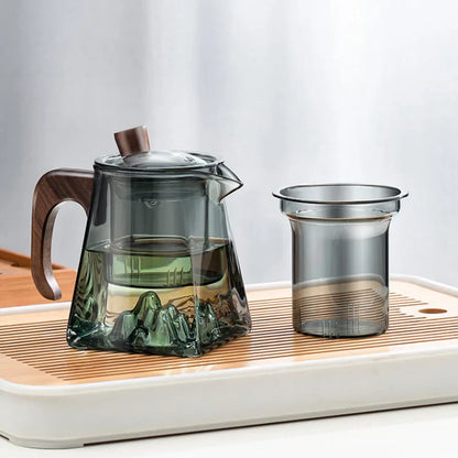 DecorBites™ Glass Teapot with Wood Handle, Heat Resistant Kung Fu Tea Kettle, Transparent Teaware