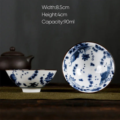 DecorBites™ Blue and White Porcelain Hand-Painted Tea Cups - Set of 1