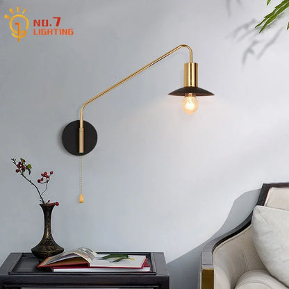 ديكوربايتس™ مصباح حائط بذراع متأرجح أسود/ذهبي LED E27 لغرفة النوم والقراءة والمقهى الفاخر