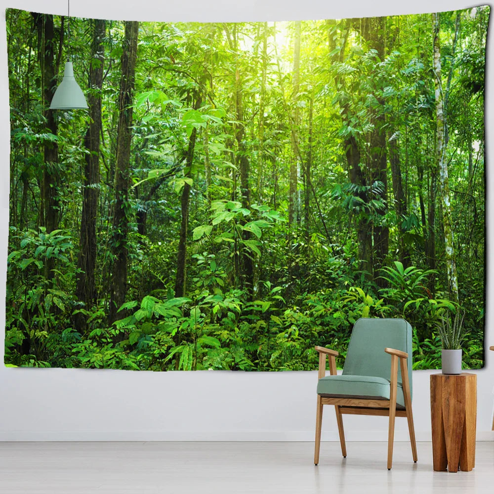 Decobites Tropical Forest Tapestry Wall Hanging - Boho Style Nature Scenery Home Decor