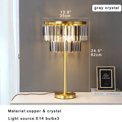 DecorBites™ Crystal Table Lamp Gray - Elegant Bedroom Nightstand Lighting