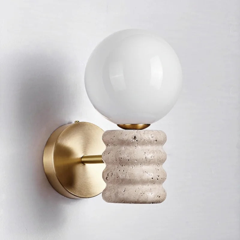 DecorBites™ Japanese LED Wall Lamp, Pull Chain Switch, Yellow Travertine Glass, White Shade