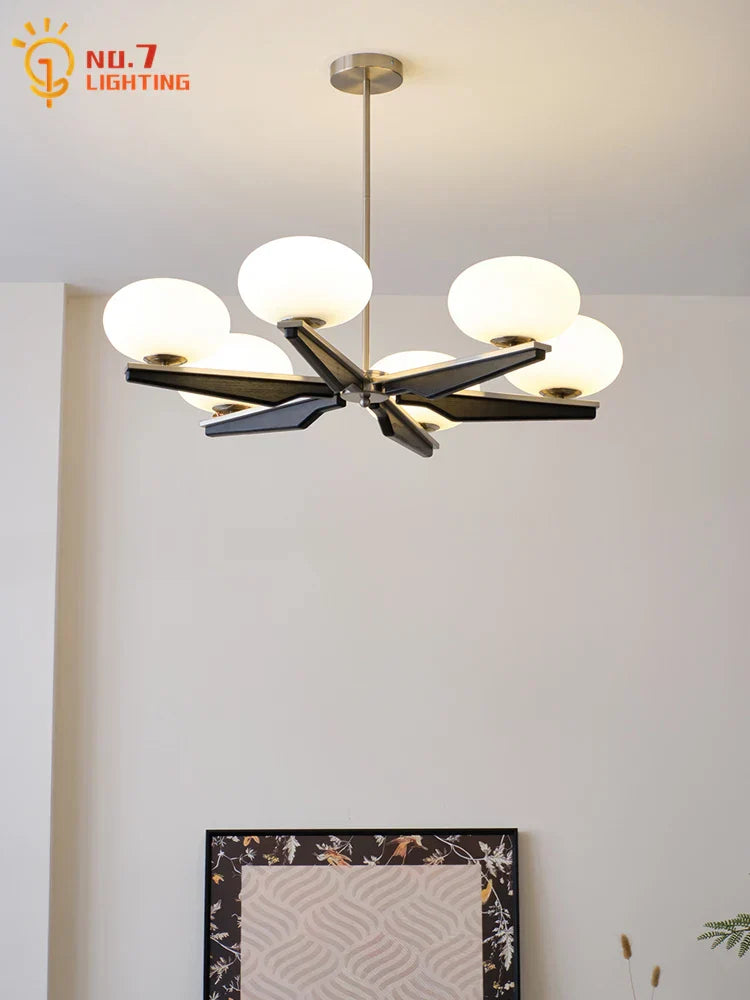 Lámpara de araña LED DecorBites™ de madera color crema, diseño moderno para sala de estar y dormitorio