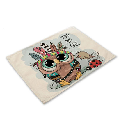 DecorBites™ Cute Owl Animal Placemat Music Bird Kitchen Dining Table Mats Coaster Bowl Cup Mat