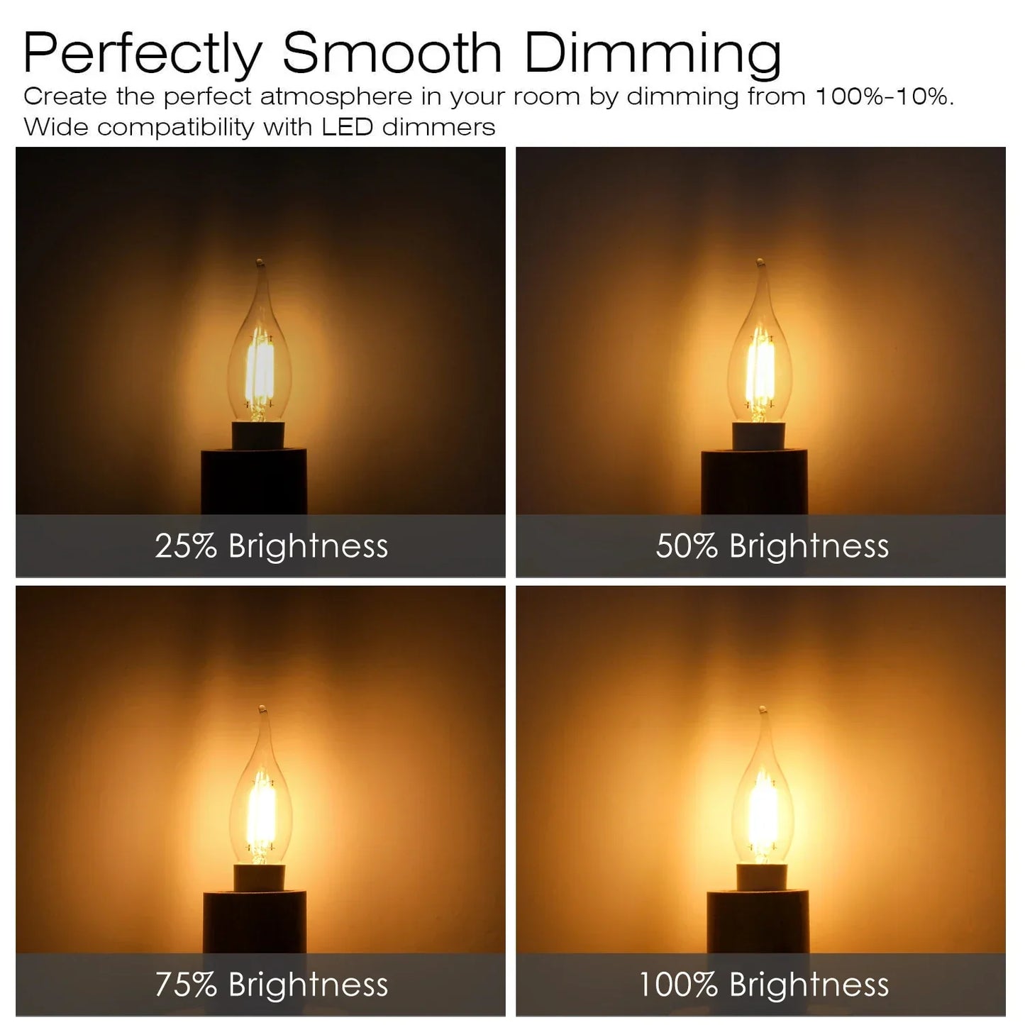 DecorBites™ Dimmable Chandelier LED Bulbs E12 E14 Candelabra Flame Bent Tip 60W Equivalent