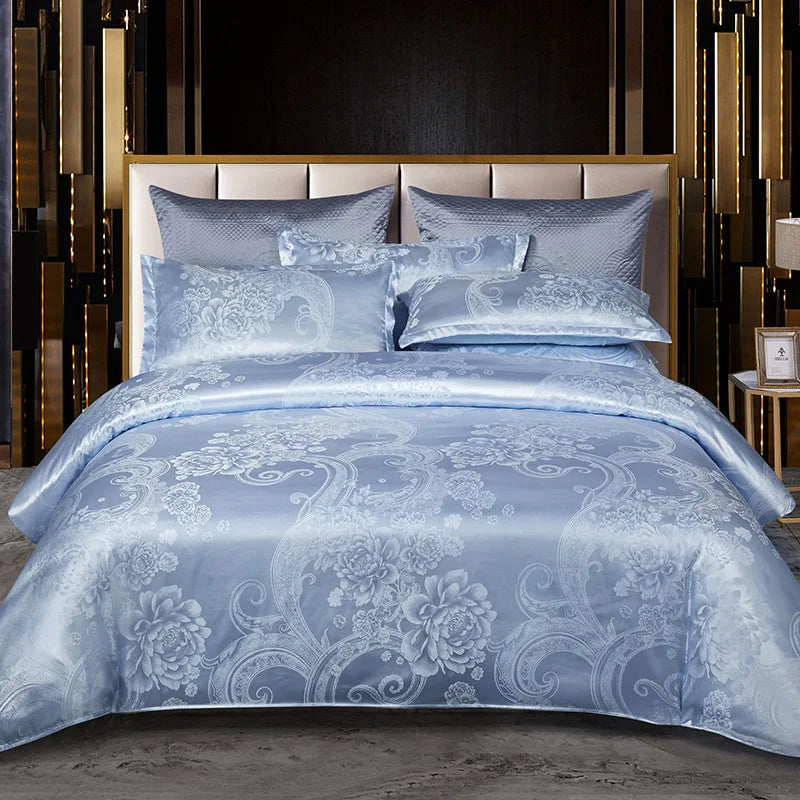 DecorBites™ Jacquard Satin Summer Bedding Set - Elegant & Skin Friendly Duvet Cover - Single/Double Size