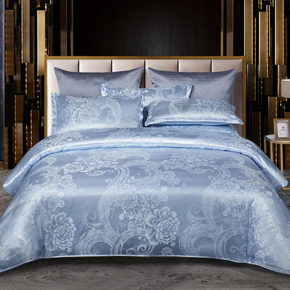 DecorBites™ Jacquard Satin Summer Bedding Set - Elegant & Skin Friendly Duvet Cover - Single/Double Size