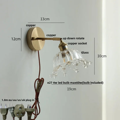 DecorBites™ Clear Glass LED Wall Sconce Pull Chain Switch Modern Bathroom Mirror Light