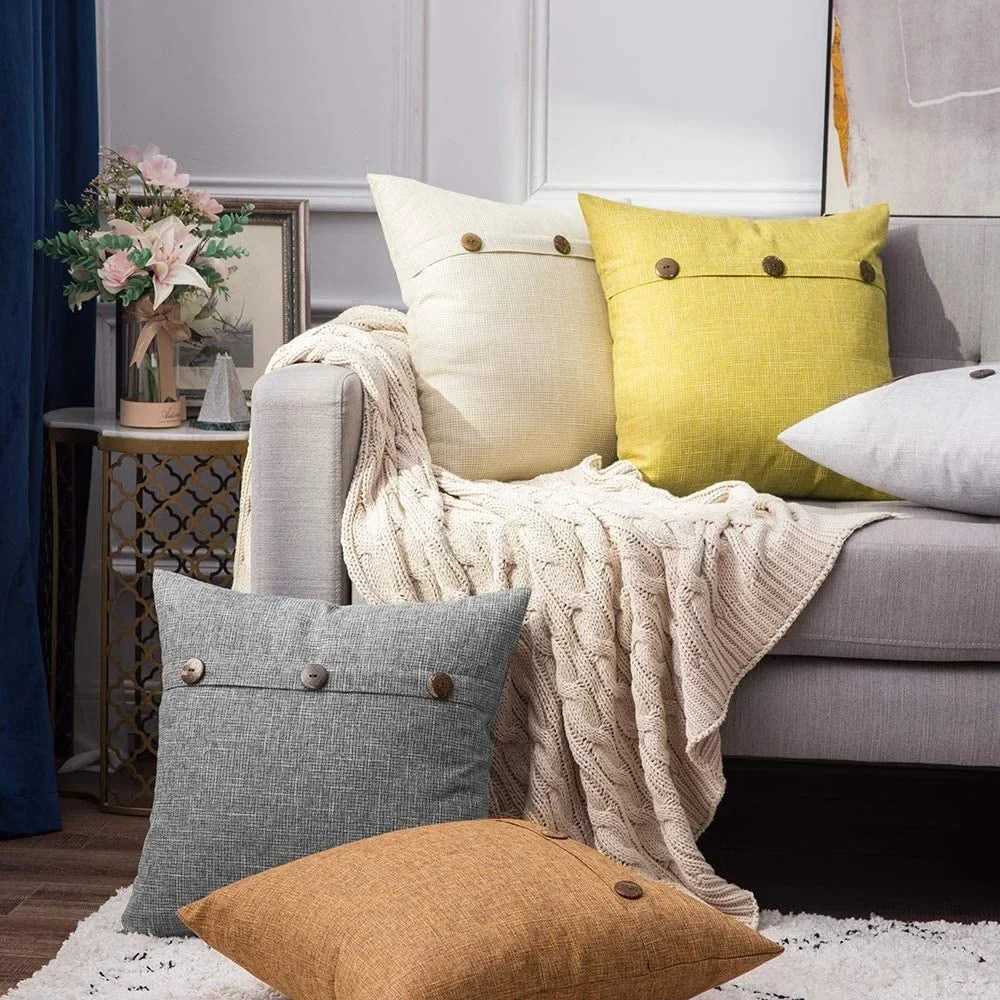 Decorbites™ Leinen-Knopf-Sofakissenbezugsset für Wohnzimmer und Bett