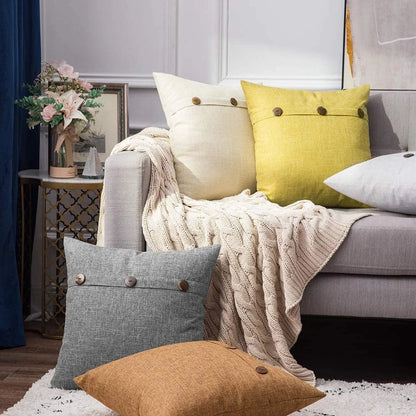 Juego de fundas de cojín DecorBites™ de lino con botones para sofá, sala de estar y cama