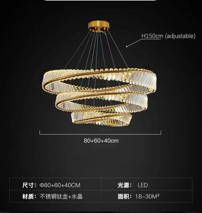 DecorBites™ DNA Spiral Crystal Chandelier LED Ring Design for Luxury Living Room