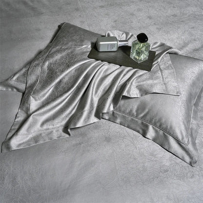 Decobites Luxury Grey Jacquard Cotton Bedding Set with Silky Duvet Cover and Pillowcases