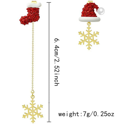 New Design Asymmetric Snowflake Christmas Boot Hat Drop Earrings for Women Moving Santa Claus Long Tassel Earring Party Jewelry