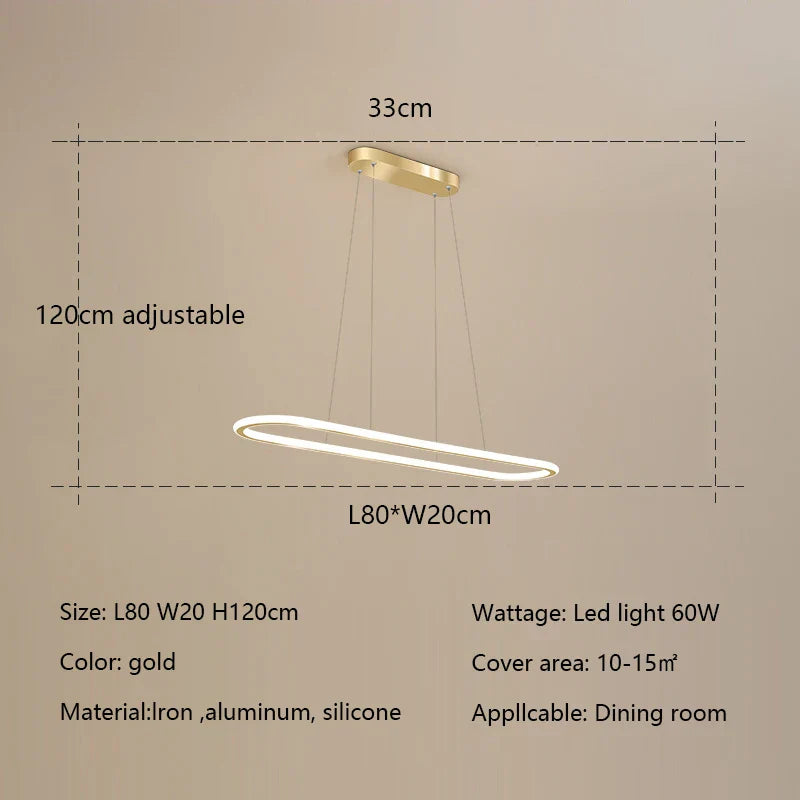 DecorBites™ Gold Oval LED Chandelier Dimmable Dining Room Pendant Light Fixture