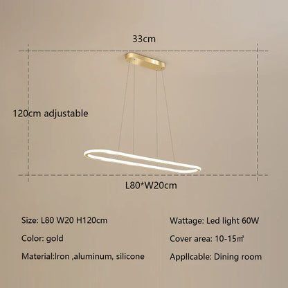 DecorBites™ Gold Oval LED Chandelier Dimmable Dining Room Pendant Light Fixture