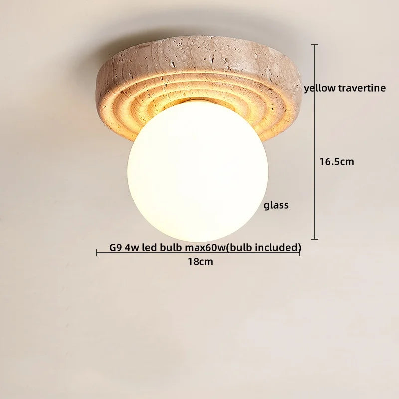 Wood Glass Pendant Light Yellow Travertine Accent