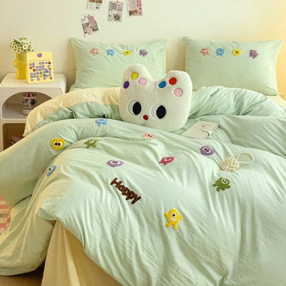 Juego de cama DecorBites™ con bordado de toallas de dibujos animados en suave algodón lavado para niños