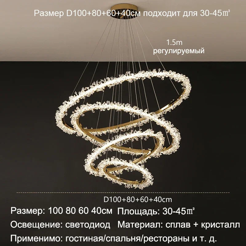 Decorbites™ Lámpara de Araña Redonda LED de Cristal Dorado para Iluminación de Lujo en Interiores