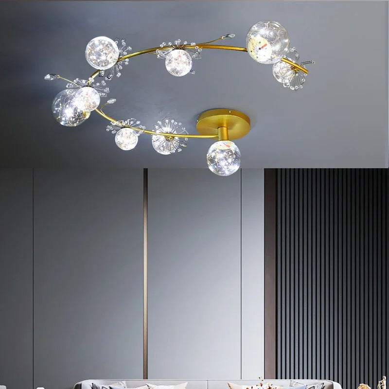 DecorBites™ Gold Crystal Glass Ball LED Chandelier for Modern Living Room Bedroom Dining Kitchen