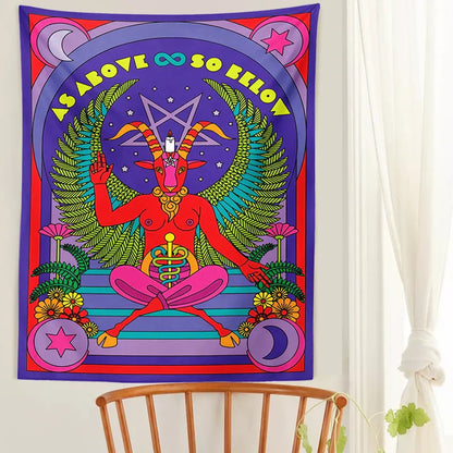 DecorBites™ Baphomet Tarot Witchcraft Tapestry Wall Hanging Occult Home Decor