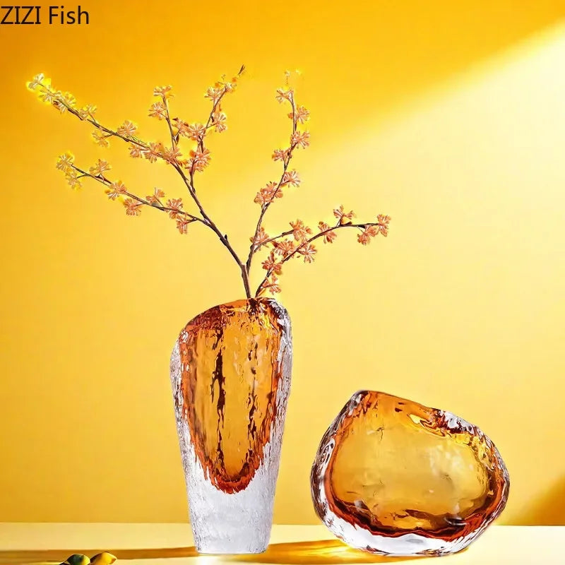 DecorBites™ Amber Glass Vase: Table Decor, Flower Arrangement, Hydroponic Plant Pot