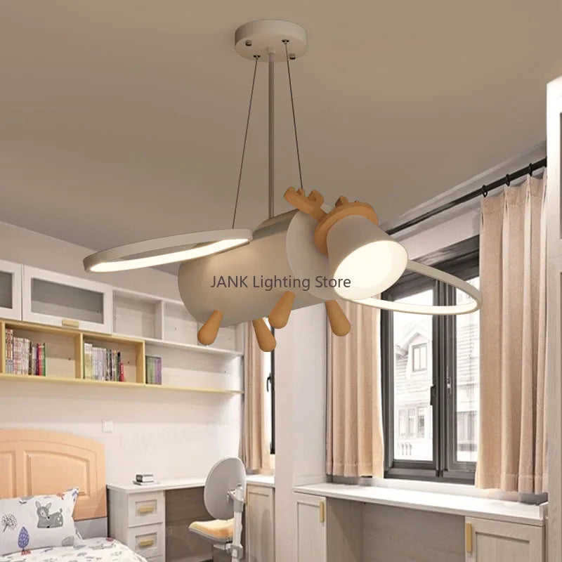 DecorBites™ Little Deer LED Chandelier for Kids' Room - Modern Cartoon Wooden Pendant Light