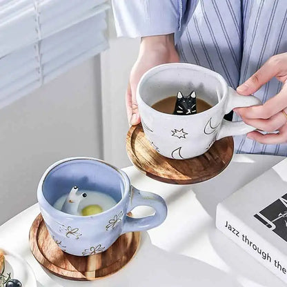 Tazas de café DecorBites™ con animales de dibujos animados en 3D: un regalo único hecho a mano