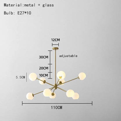 DecorBites™ Glass Chandelier with Metal Frame for Parlor, Dining Room, and Bedroom Lighting