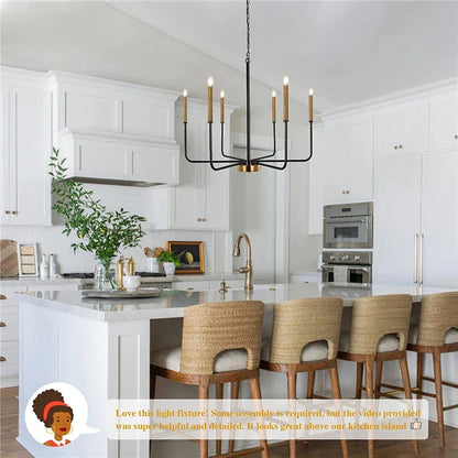 DecorBites™ LED Gold & Black Candle Chandelier: Modern American Living Room Hanging Light