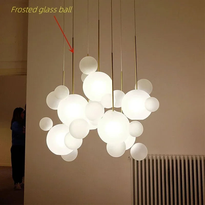 Italian Designer Glass Bubble Ball Pendant Chandelier for Kid Room Dining Kitchen Island Indoor House Decor Hanging Lighting