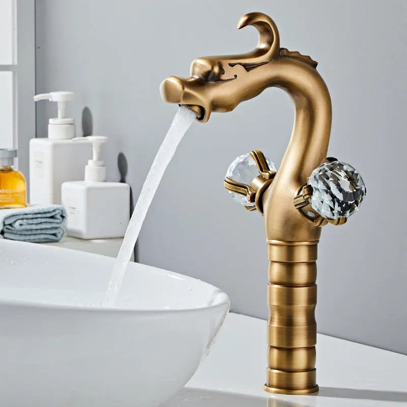 Grifo de lavabo de doble manija Cristal de Oro Decorbites™ para baño
