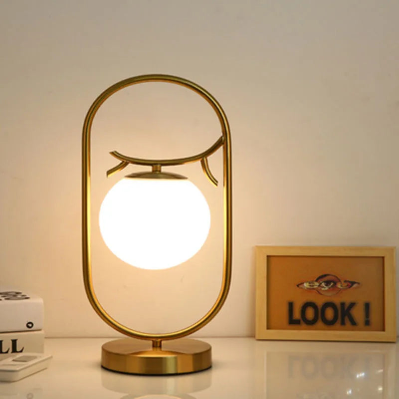 DecorBites™ LED Brass Glass Table Lamp for Bedside Reading Desk - Modern Round Ring Design