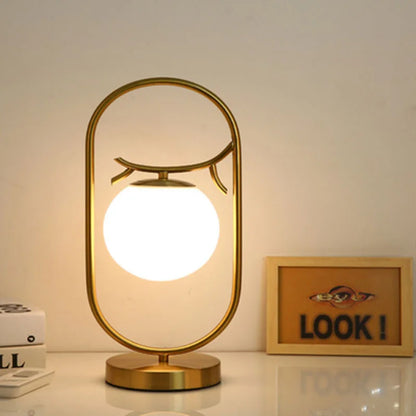 DecorBites™ LED Brass Glass Table Lamp for Bedside Reading Desk - Modern Round Ring Design