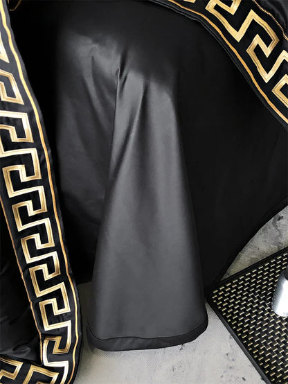 DecorBites™ Gold Embroidery Duvet Set, Black Egyptian Cotton Bedding, 1000TC, Double King Queen