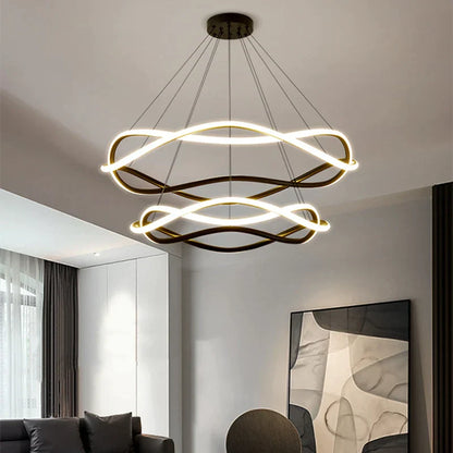 DecorBites™ Black Geometric LED Ring Chandelier for Elegant Spaces