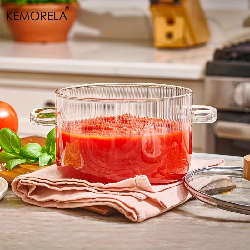 DecorBites™ Heat-Resistant Glass Cooking Pot with Lid - 1.6L | Versatile Soup and Stock Pot